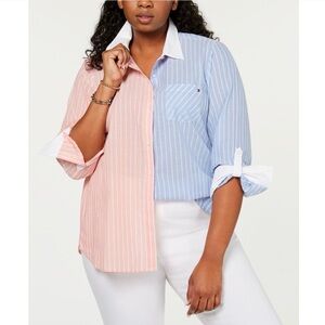 Tommy Hilfiger Two Tone Cotton Stripped Buttondown Shirt Size 1X